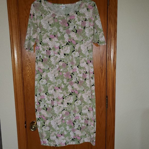 LuLaRoe Julia dress - green and pink flowers - Size L - Picture 1 of 2